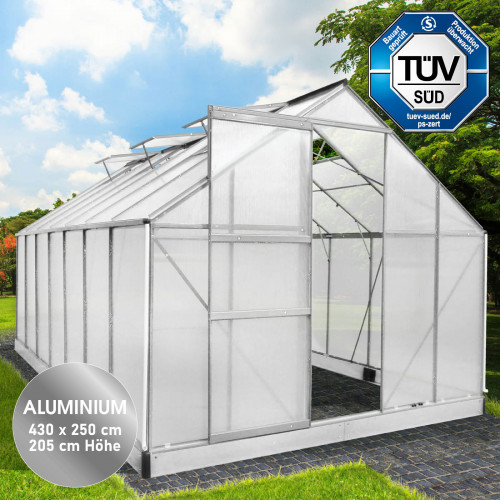 stabiles Aluminium-Gewächshaus mit Fundament 430x250x205