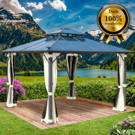 Alu Pavillon Pagode 3,5x3,5m beige mit Moskitonetz