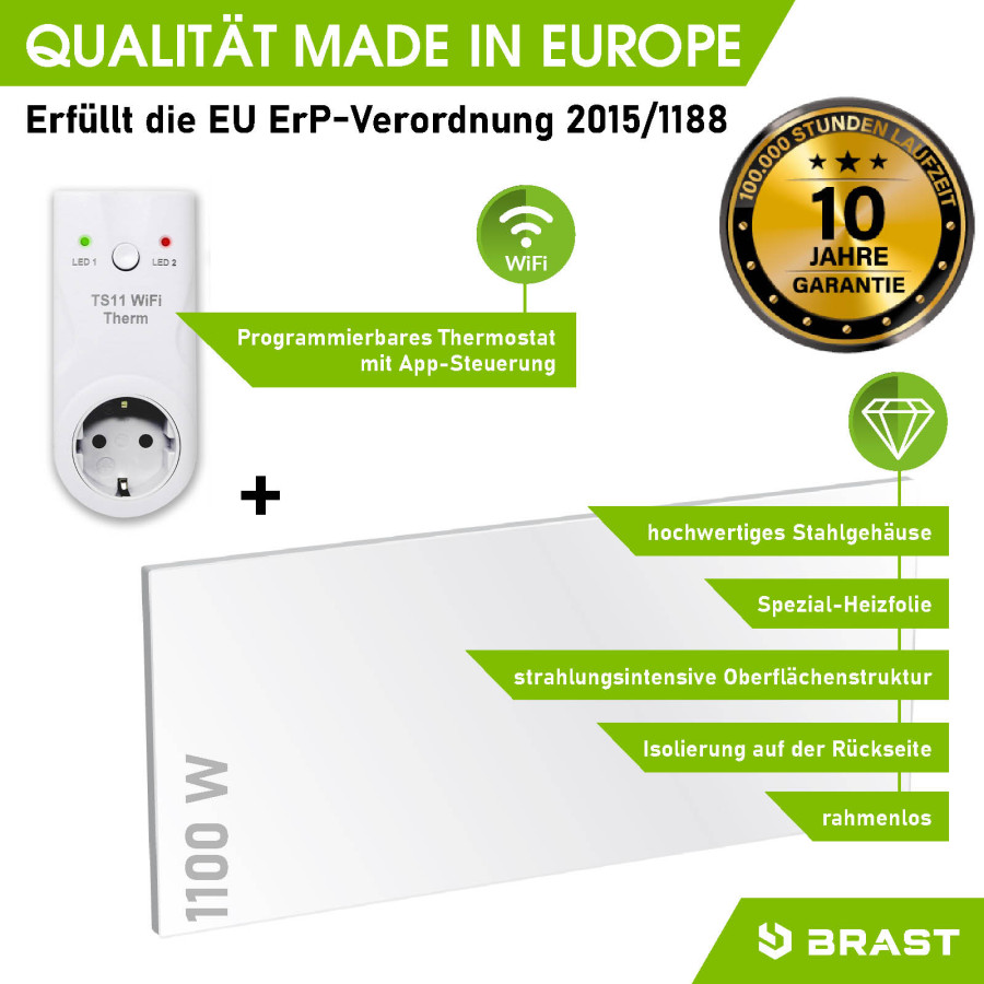 BRAST Infrarot-Heizung ISP 1100 mit Wifi-Thermostat
