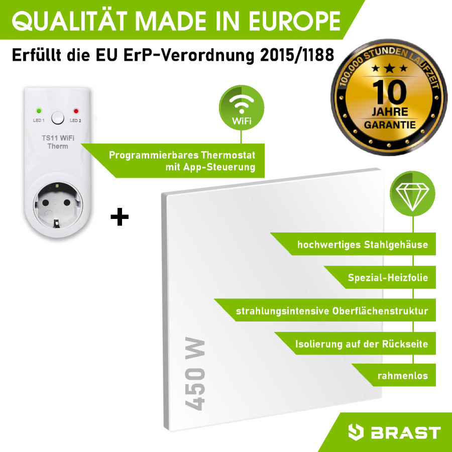 BRAST Infrarot-Heizung ISP 450 mit Wfi-Thermostat