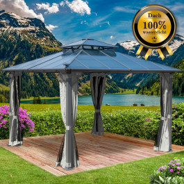 Alu Pavillon Pagode 3,5x3,5m hellgrau mit Moskitonetz