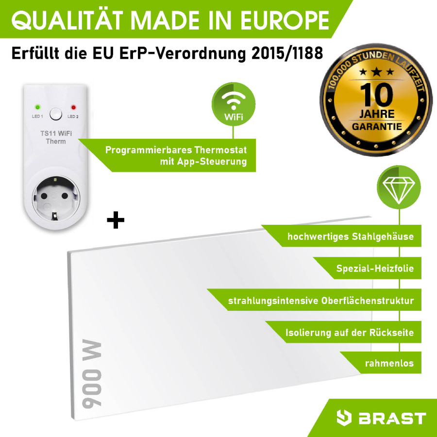 BRAST Infrarot-Heizung ISP 900 mit Wifi-Thermostat