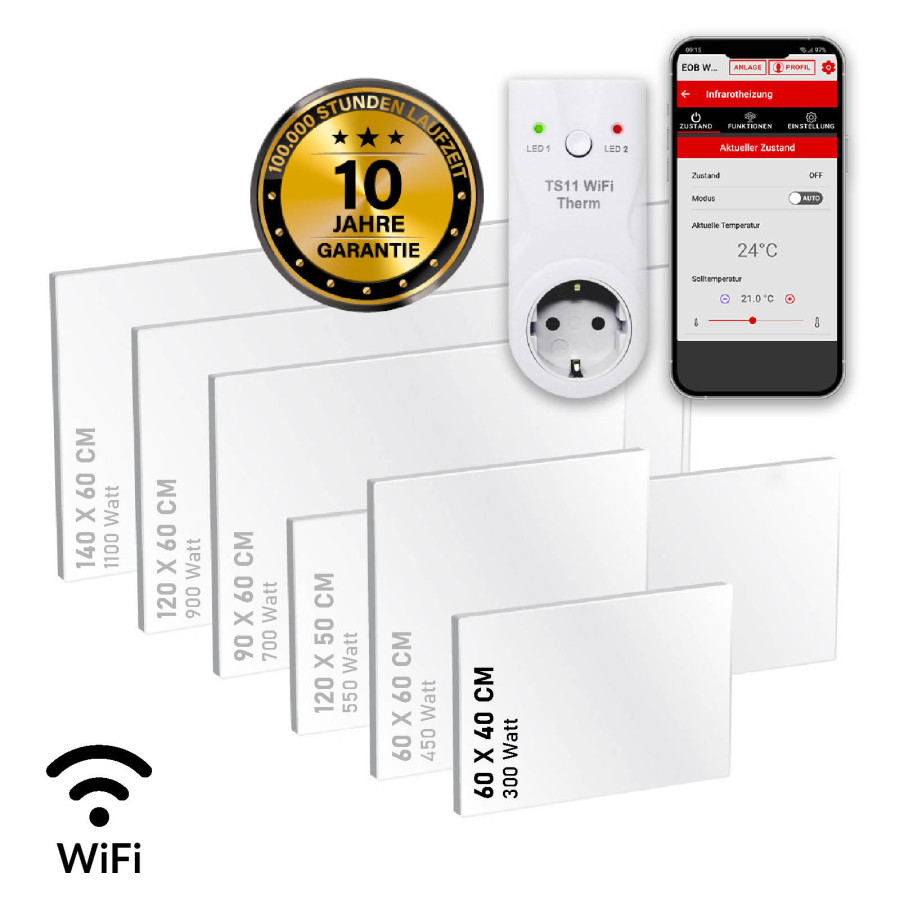 BRAST Infrarot-Heizung ISP 300 mit Wifi-Thermostat